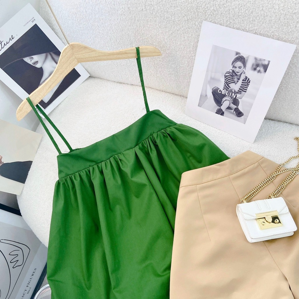 SET ÁO 2 DÂY XANH DÁNG BÍ + QUẦN SHORT KEM