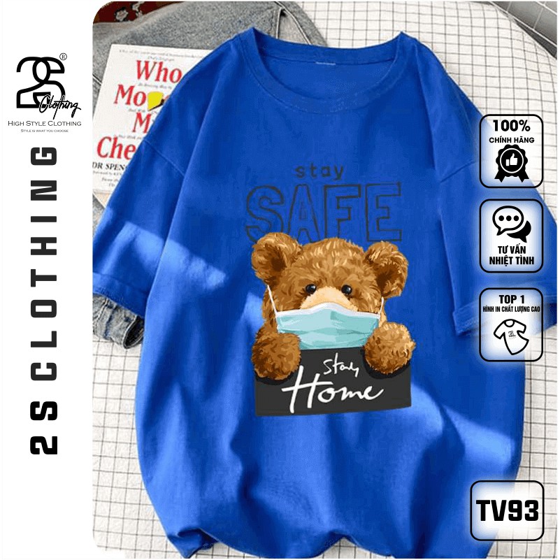 Áo Thun Tay Lỡ 2s Clothing Áo Phông Vàng Unisex Nam Nữ Cotton Oversize Form Rộng Giá Rẻ In Hình Gấu Bear Stay Safe TV93