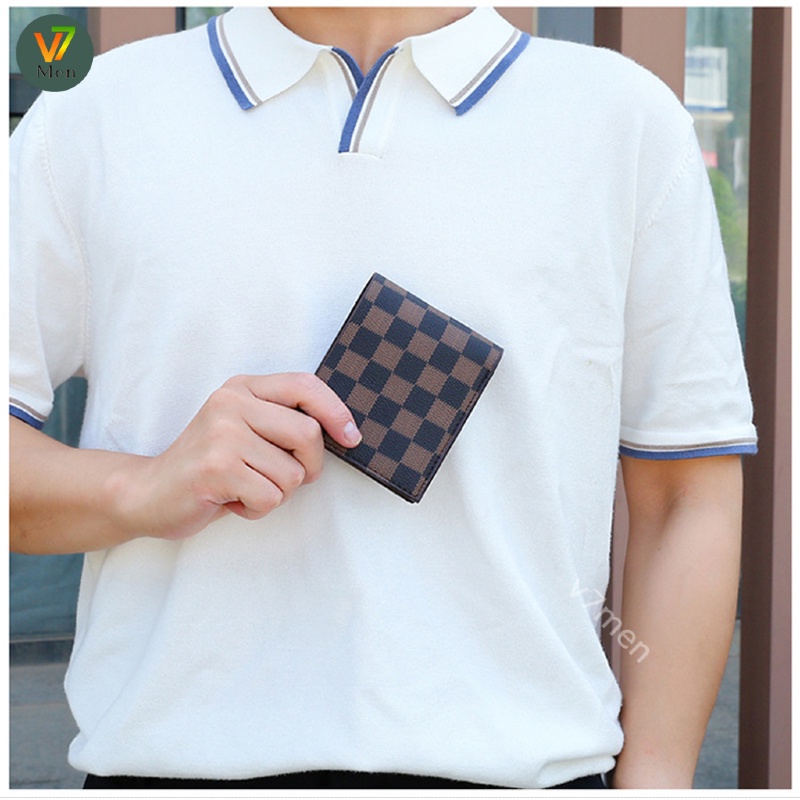 Ví nam ngắn kẻ caro, bóp da thời trang nhiều ngăn cao cấp , thời trang sành điệu