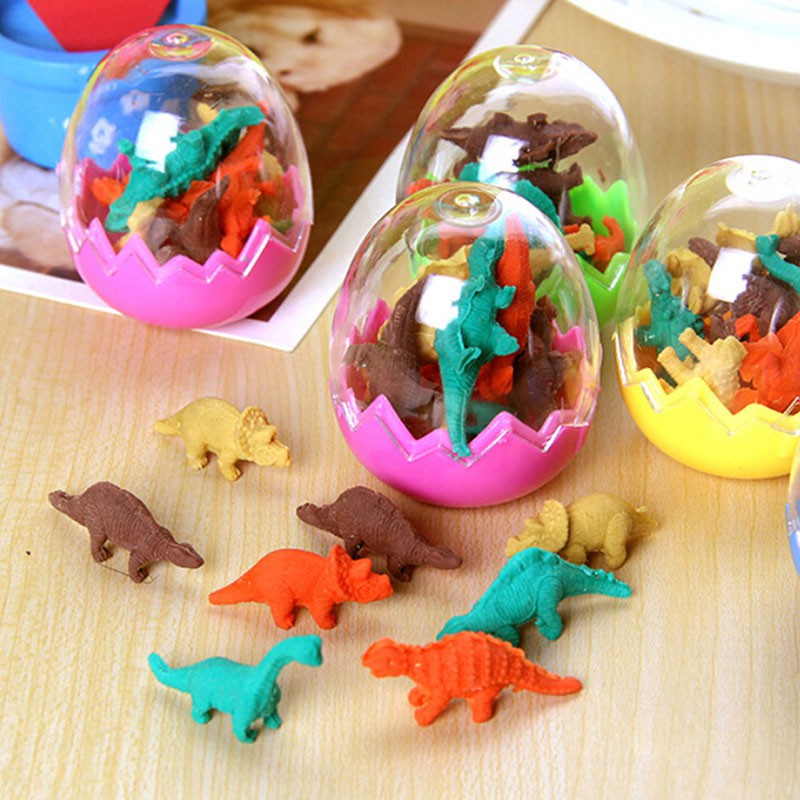 1 Egg 8 Pieces Mini Dinosaur Pencil Eraser Student Office Stationery Gift Toy