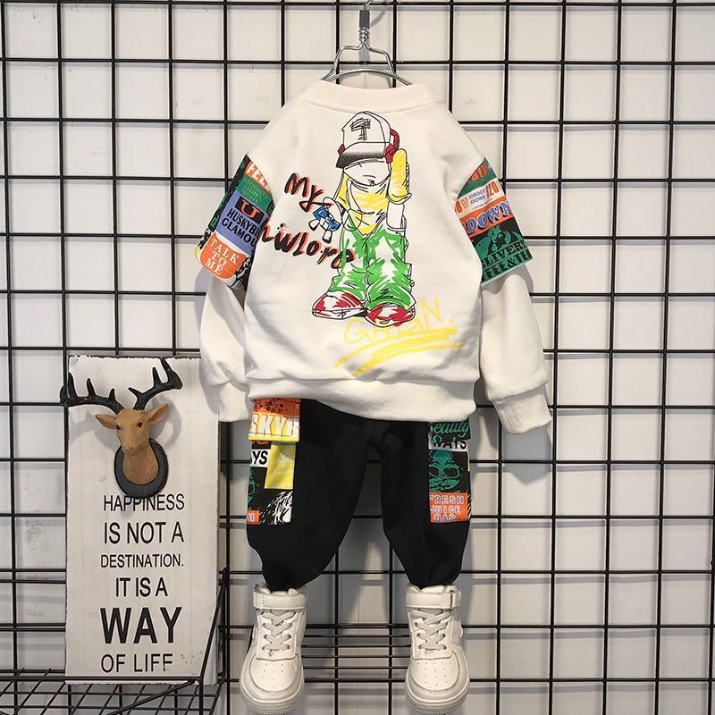 Bộ quần áo dài tay dáng rộng in chữ thời trang 2021 cho bé