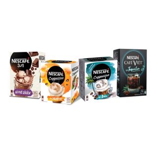 Combo 4 hộp NESCAFÉ: Cà Phê SôCôLa (10x20g) + Cappuccino Vị Caramel & Vị Dừa (10x20g)x2 + Café Việt Vị Tequila (12x16g)