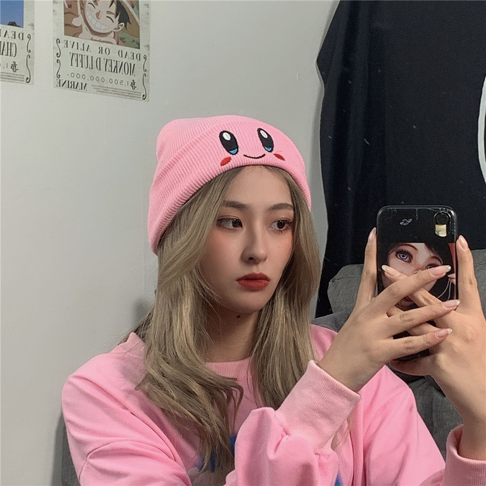 Mũ len giữ ấm màu hồng họa tiết hoạt hình xinh xắn 22105