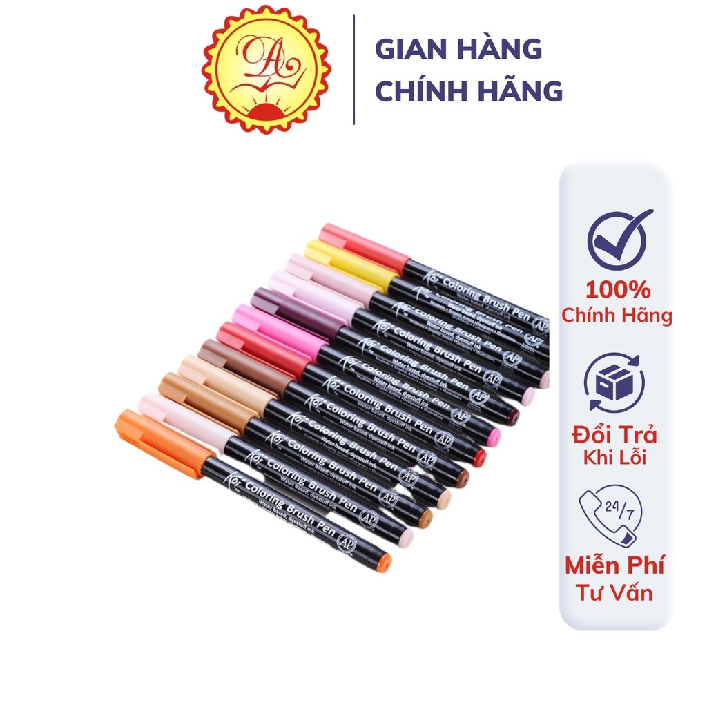 Bút cọ luyện chữ thư pháp Bút mài thầy Ánh Koi Sakura bút lông mực trơn đều màu 12 màu