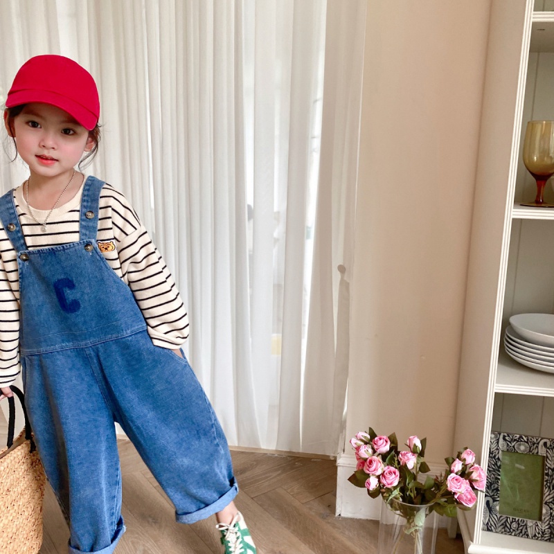 Quần Yếm Denim Dáng Rộng Thời Trang Mùa Thu Phong Cách Hàn Quốc Dành Cho Bé