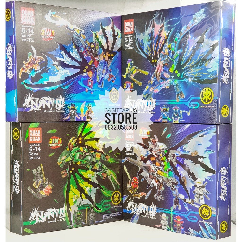 Combo 4 Hộp Lego Lắp Ráp Robot Rồng Bay NinjaGo 2 in 1 - Quan Guan 634 ~ 637