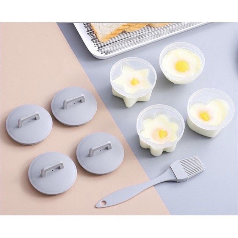 Set 4 Khuôn Làm Bánh, Hấp Trứng, Pudding, Thạch Cho Bé Kèm Chổi Quét Silicon