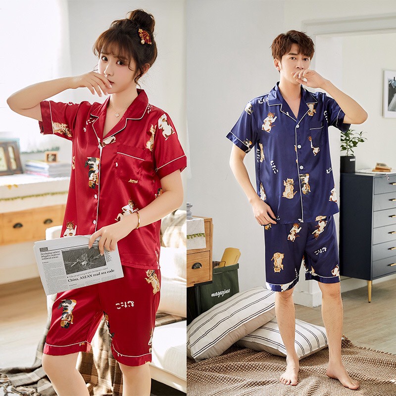 BỘ ĐỒ NGỦ PIJAMA NGẮN TAY, DÀNH CHO CẢ NAM VÀ NỮ, CHẤT VẢI THOÁNG MÁT (có sẵn+đủ size) | BigBuy360 - bigbuy360.vn