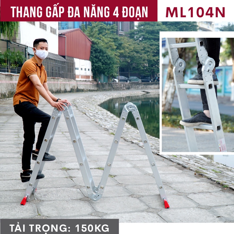 Thang nhôm gấp 4 đoạn 3.4M-4.5M-4.7M đa năng nhập khẩu CN Nhật Bản FUJIHOME ML104 - Bảo hành 1 năm