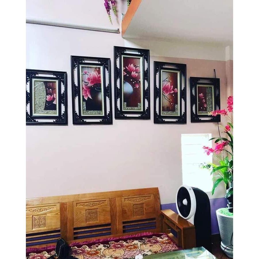 Tranh đính đá 5D Bình Hoa Sen 5 bức DF2235 - KT: 144x75cm ( tranh chưa đính đá)