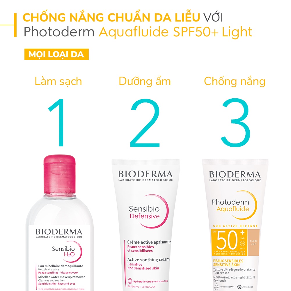 Kem chống nắng giảm bóng nhờn cho mọi loại da Bioderma Photoderm Aquafluide SPF50+ Claire 40ml [Màu da Tự nhiên]