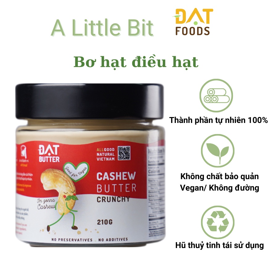 Bơ hạt điều không chất bảo quản, không đường, Eatclean- Đạt Food 210g