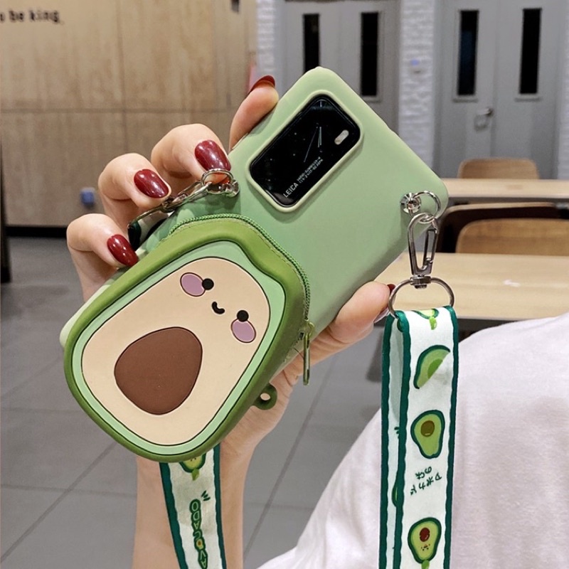 [XẢ KHO]Ốp iPhone XsMax Silicon Hình Trái Bơ Có Ví Đựng Phụ Kiện Kèm Dây Đeo