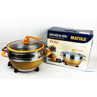 Chảo điện đa năng Matika MTK-9032 (Màu vàng) sang trọng, đa chức năng nấu siêu tiện lợi