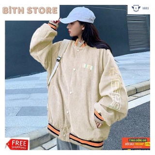 Áo khoác bomber nhung gân nữ cổ tròn cao cấp, cúc bấm thời trang
