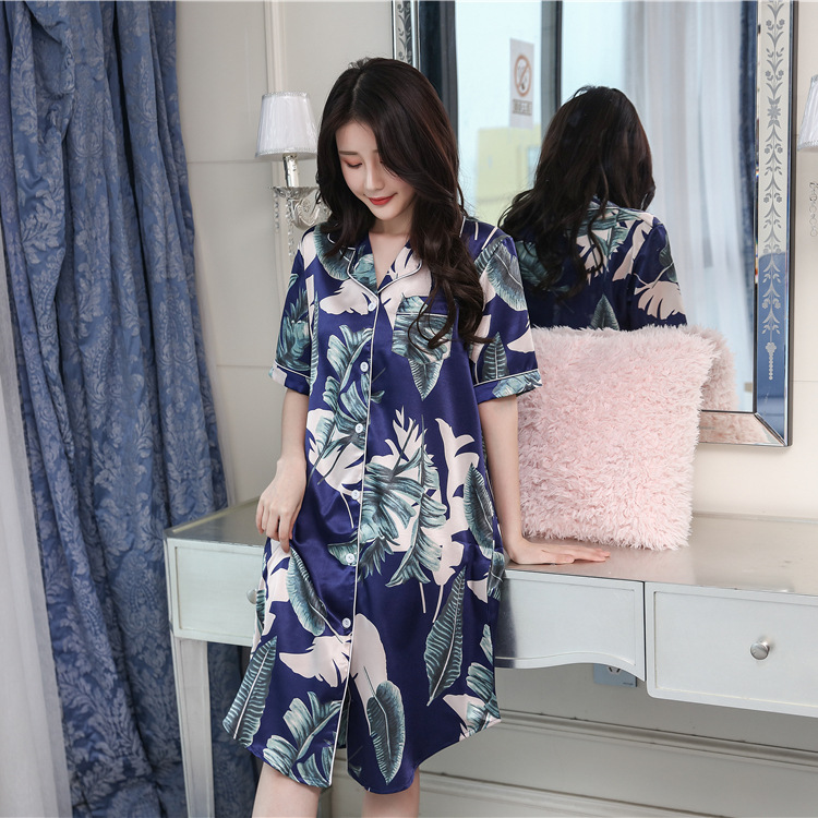 Đầm ngủ vải lụa Satin tay ngắn thoải mái chất lượng cao size M-3XL cho nữ