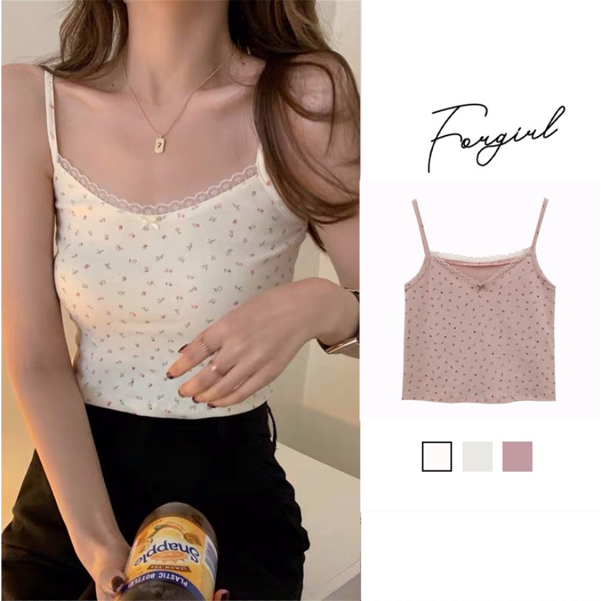 Áo dây viền ren hoạ tiết hoa nhí Forgirl