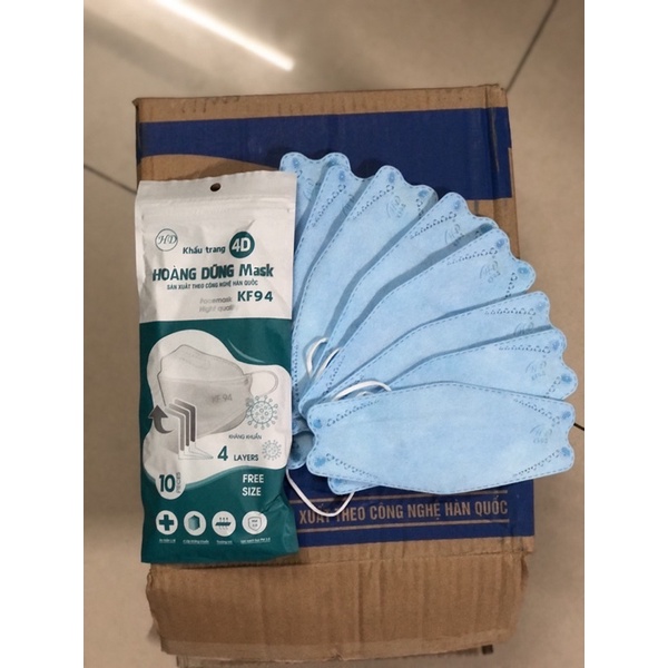 Khẩu trang kf94 Hoàng Dũng,đủ 4 lớp chuẩn y tế,thiết kế ôm sát mặt,chống nắng,tia uv,có phân loại em bé.Combo 100 cái.