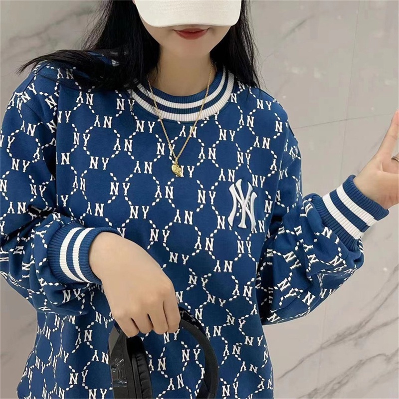 Áo Hoodie Thể Thao Cotton Nguyên Chất Thêu Logo MLB NY Thời Trang Cho Nam Và Nữ