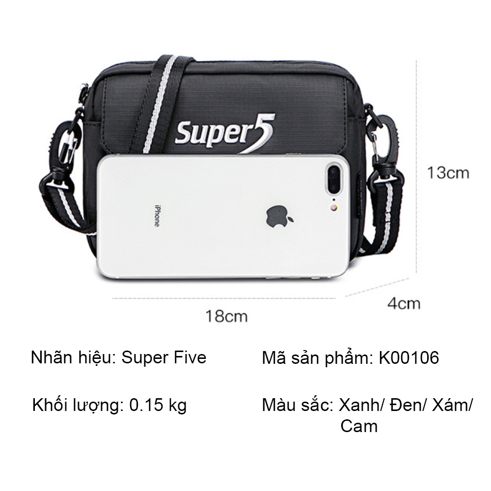 Túi đeo chéo thời trang nam nữ super five K00106 nhiều màu sắc (túi ngang)