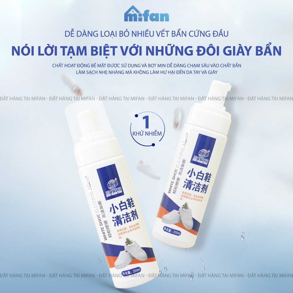 Chai Xịt Vệ Sinh Giày Cao Cấp LKB 200ml - Bình Xịt Bọt Làm Sạch, Làm Trắng Giày Dép Siêu Tốc - MIFAN HÀNG CHÍNH HÃNG