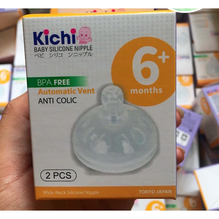 Hộp 2 Núm ti silicone KICHILACHI KICHI thay thế Bình sữa Gấu Tritan 240ml (Công nghệ Nhật)