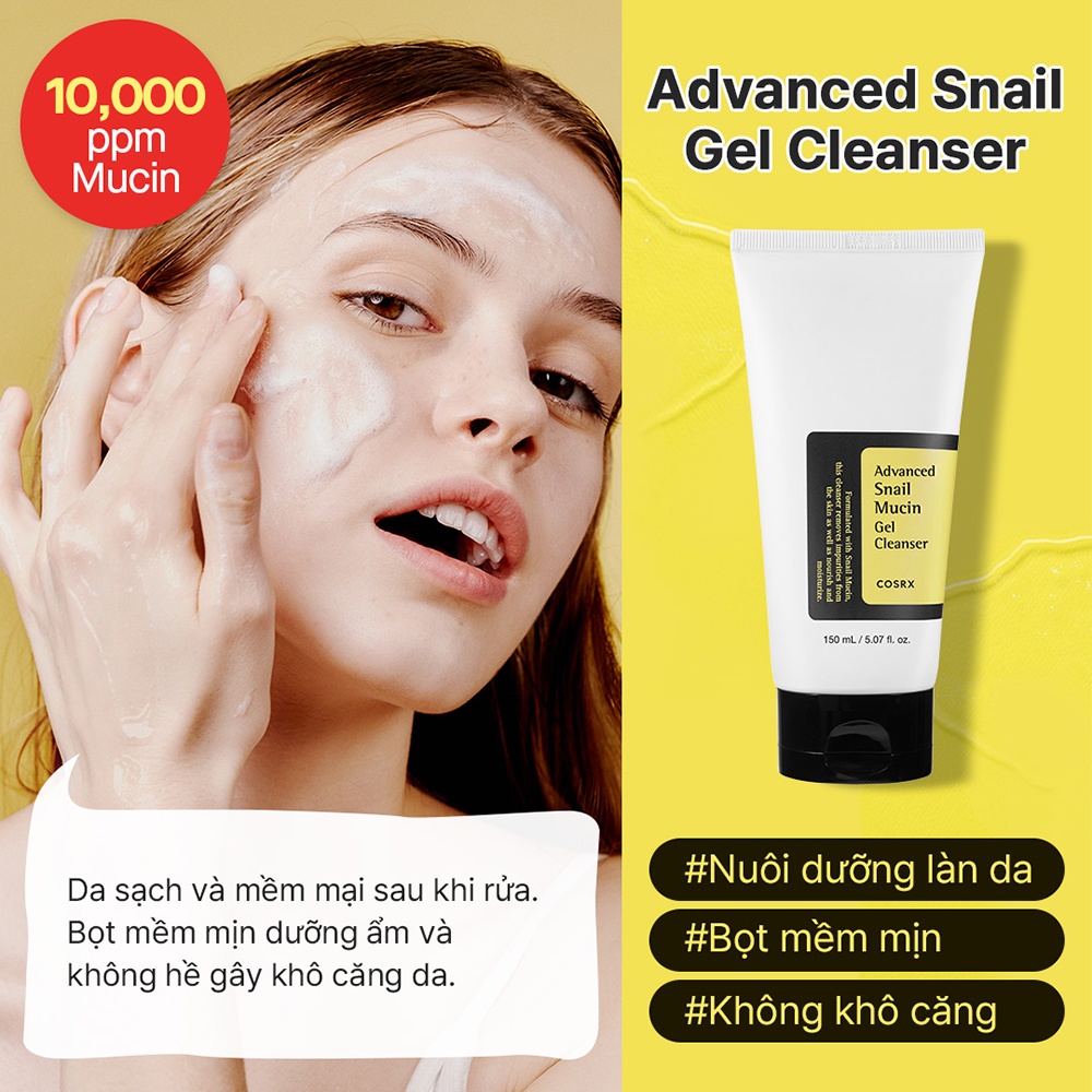 Sữa Rửa Mặt COSRX Advanced Snail Mucin Gel Cleanser 150ml Dạng Gel Chiết Xuất Ốc Sên Cao Cấp