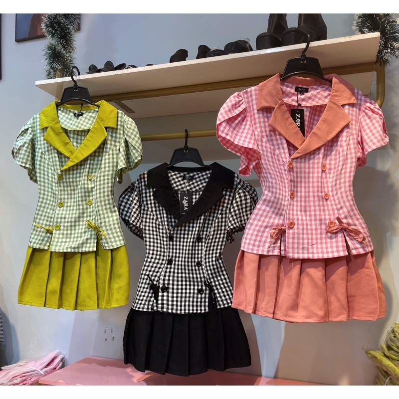 (SHOP BIGSIZE nữ 50kg đến 90kg ) set vest tay cánh sen + váy ngắn xếp ly SV 88