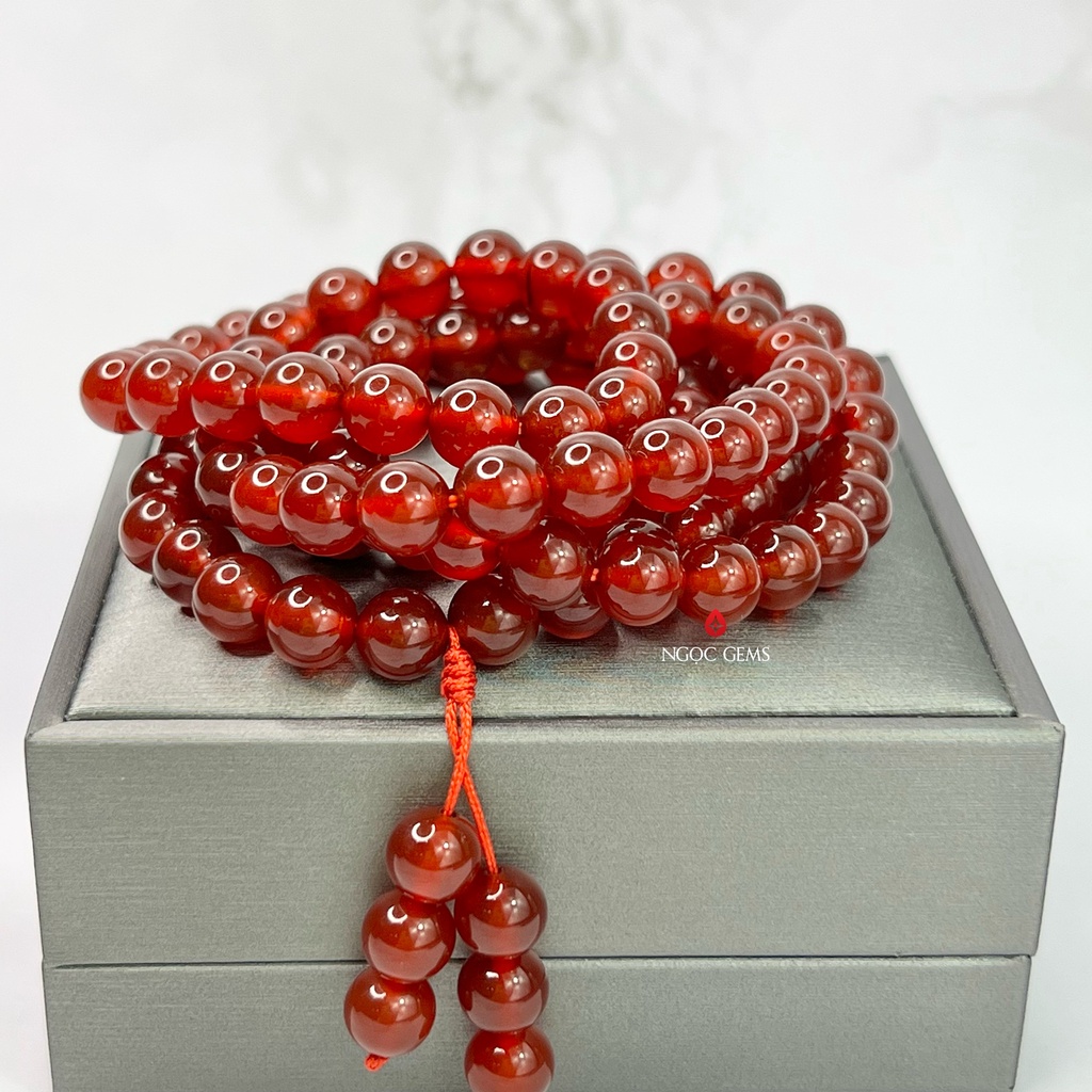 Chuỗi vòng 108 hạt đá Agate đỏ - Ngọc Gems