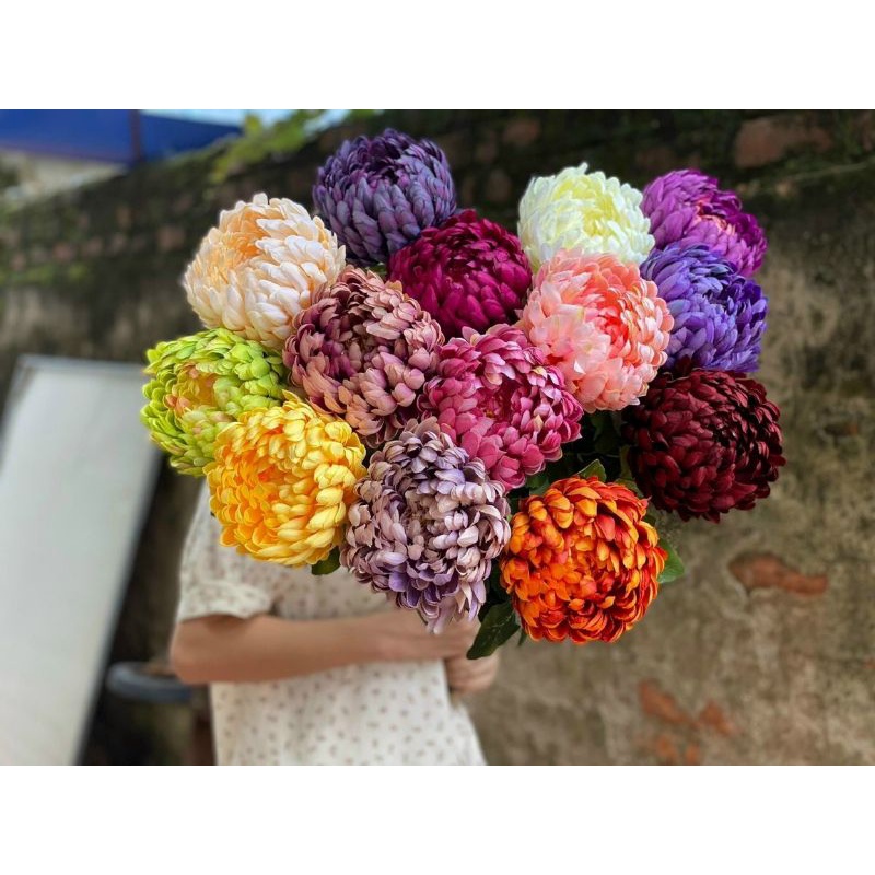 Cành Cúc Đại Đóa Cao 75cm. Hoa Giả Cao Cấp, Trang Trí Nhà Cửa, Phòng Khách Cực Kỳ Sang Trọng Và Nổi Bật