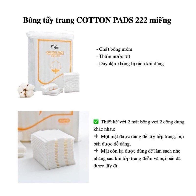 [free ship đơn 50k] BỊCH BÔNG TẨY TRANG COTTON PADS 222 MIẾNG