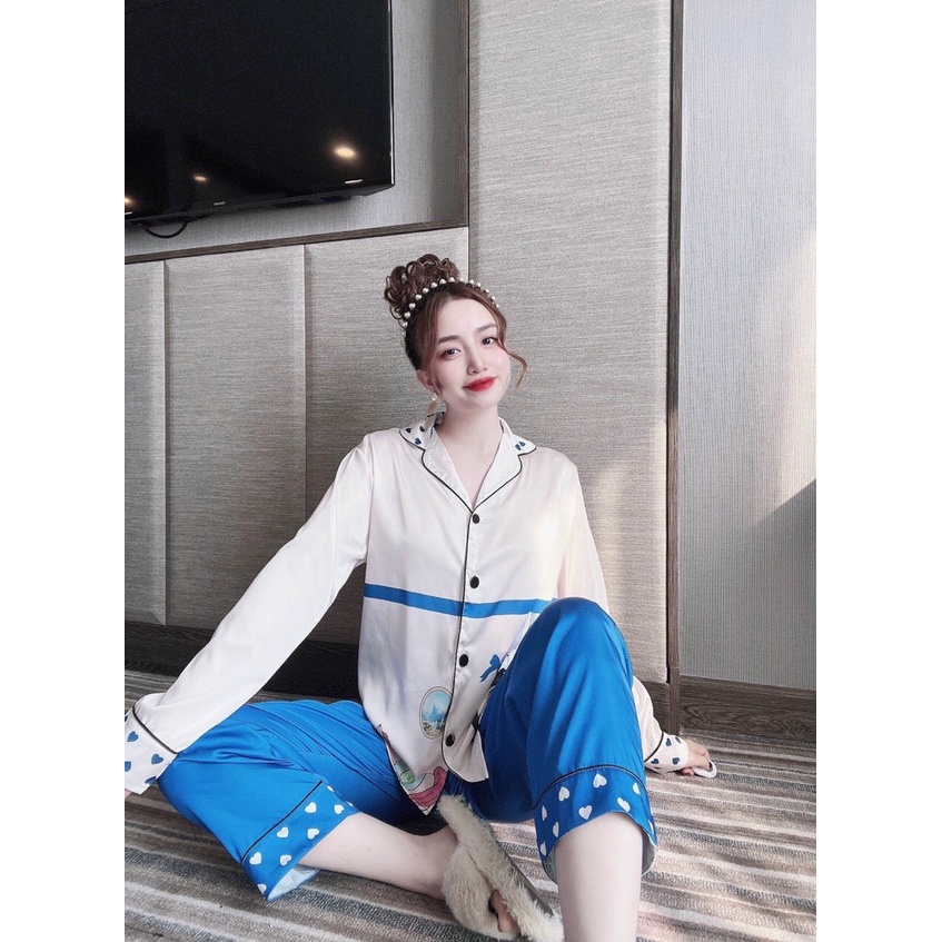 Pijama lụa quần dài hoạ tiết siêu xinh