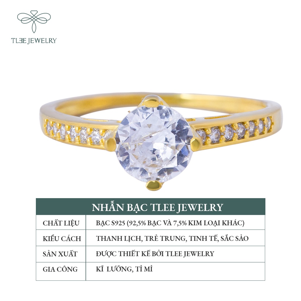 Nhẫn bạc nữ TLEE bốn chấu mạ vàng 14k sang tay NCJ A0147