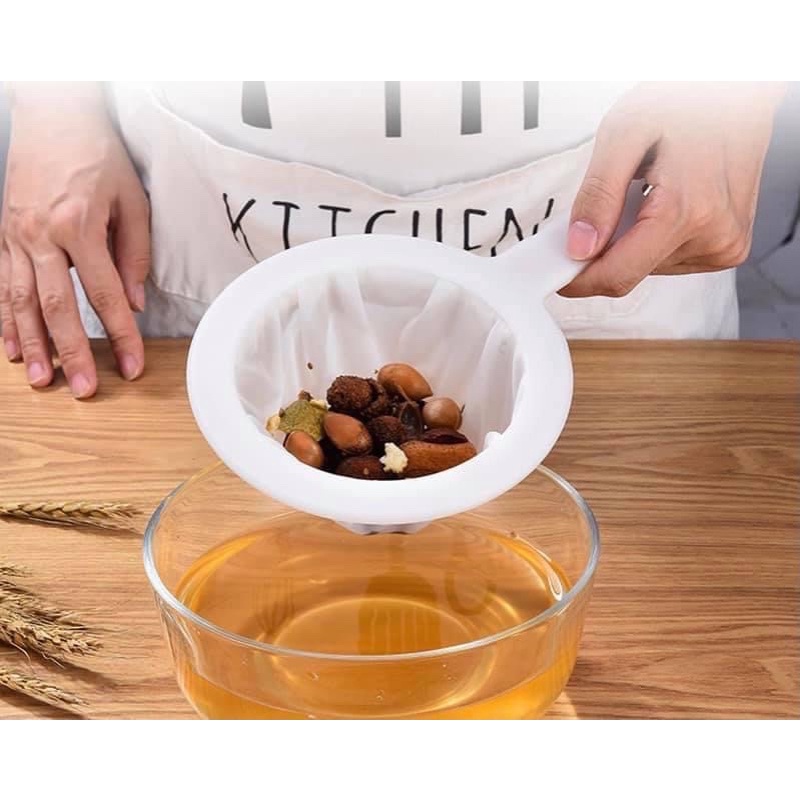 Rây Lọc Vải Trắng Lưới Siêu Mịn, Rây Lọc Cặn Thức Ăn, Làm Mịn Đồ Ăn Có Tay Cầm Tiện Lợi