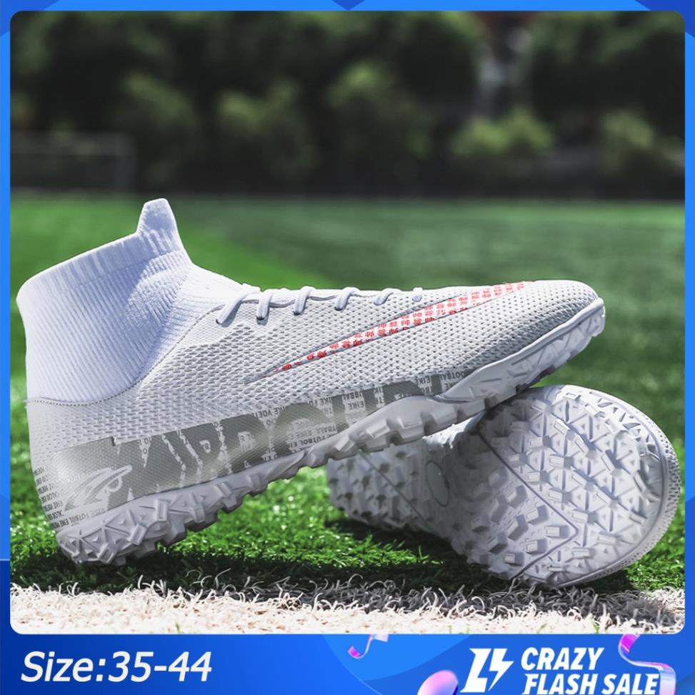 XẢ KHO Giày đá bóng nam CR7 Mercurial FG Giày Futsal TF Giày đá banh Giày bóng đá cổ cao sân cỏ nhân tạo đen trắng
