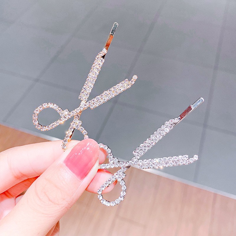 [Mã FAMARAL1 giảm 10K đơn 50K]Kẹp tóc mái Hàn Quốc đính đá nhân tạo lấp lánh đẹp cute hình kéo hot trend ulzzang KC12