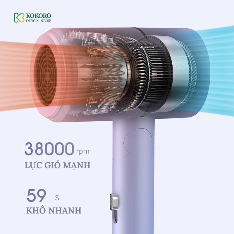 Máy sấy tóc mini KOKORO gấp gọn tạo kiểu tóc chuyên nghiệp công suất lớn 1500w