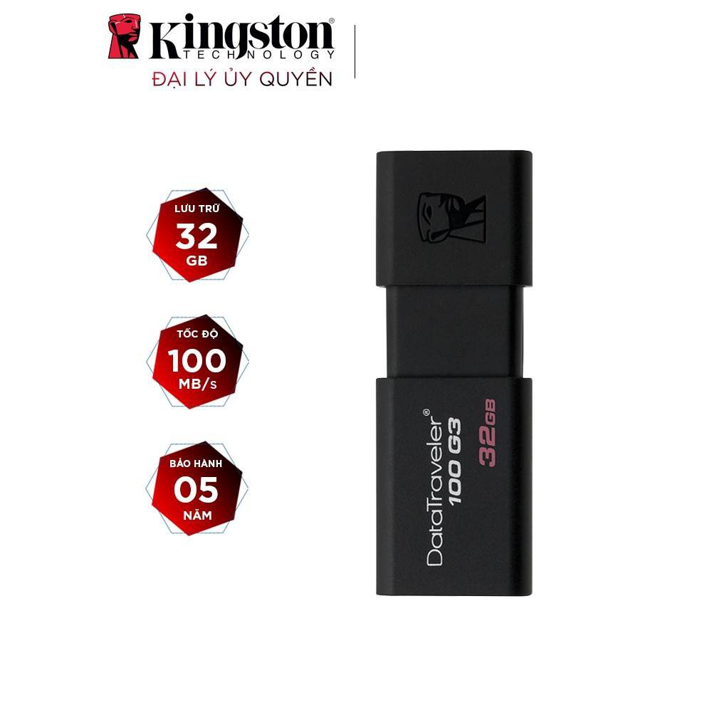 USB Kingston DT100G3 16GB / 32GB / 64GB nắp trượt tốc độ upto 100MB/s - Sản phẩm được phân phối chính hãng