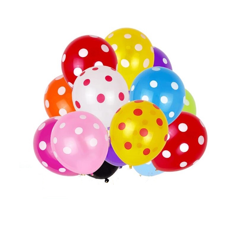 Set 10 Bong Bóng 12 Inch Họa Tiết Chấm Bi Nhiều Màu Dùng Trang Trí Tiệc