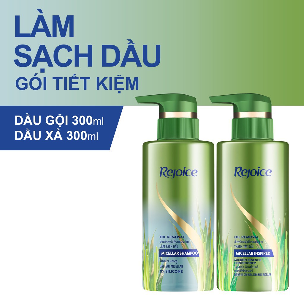 Bộ dầu gội & xả Rejoice Micellar 300ml: Làm sạch dầu