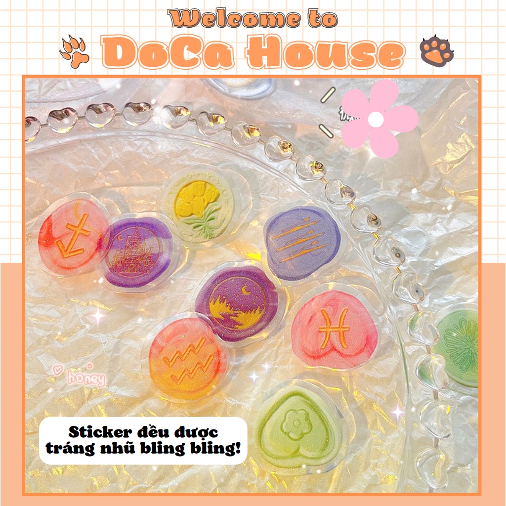 Set 12 Sticker Dấu Ấn, Miếng Dán Sáp Niêm Phong Tráng Nhũ Lấp Lánh Trang Trí Sổ Tay DIY