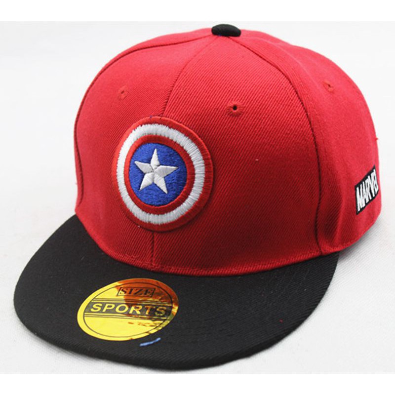 Mũ snapback họa tiết Captain màu đỏ đen thời trang mùa hè dành cho bé trai 3-8 tuổi