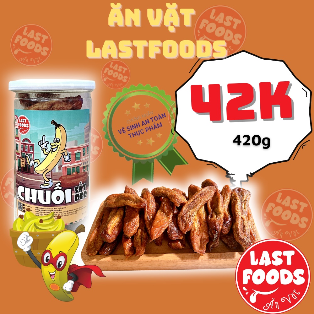 Chuối sấy dẻo 420g hũ pet tiện lợi,  ăn vặt LASTFOOD Hà Nội với đặc sản các vùng miền giá tốt