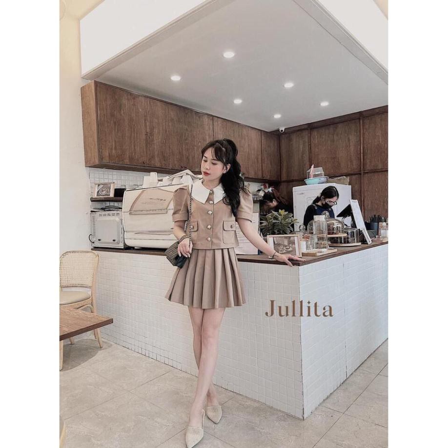 Sét Đồ Nữ -Sét Áo Tay Bồng  Phối Cổ kèm Chân Váy Xếp Ly (Hàng Thiết Kế) | BigBuy360 - bigbuy360.vn