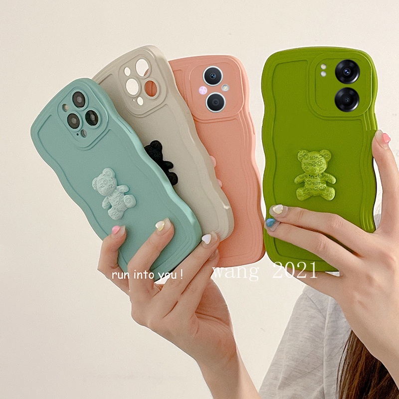 Ốp Điện Thoại Silicon Dẻo Màu Trơn Gắn Hình Gấu 3D Cho OPPO A77 Reno8 Z Reno7 Z Reno 8 7 Pro 5G 2022