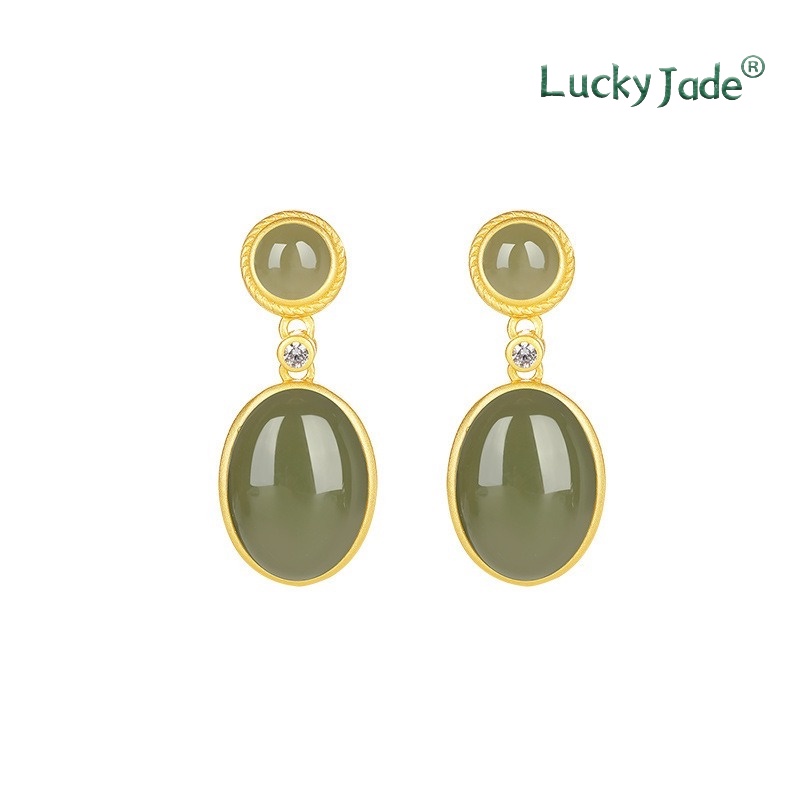 Bông Tai Mạ Bạc 925 Hình Tròn Đính Đá Sapphire Phong Cách Hong Kong Cổ Điển