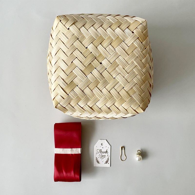 Giỏ Đan Tre Thủ Công Có Nắp Đậy Đựng Kẹo Cưới