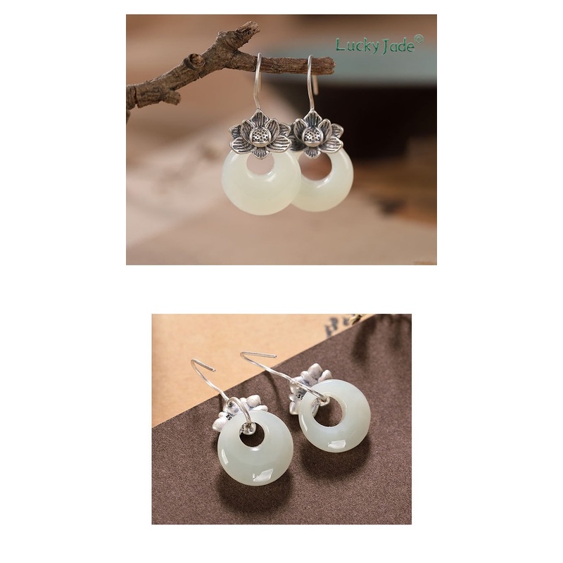 Khuyên Tai Bạc Hình Hoa Sen Phong Cách Retro Cá Tính