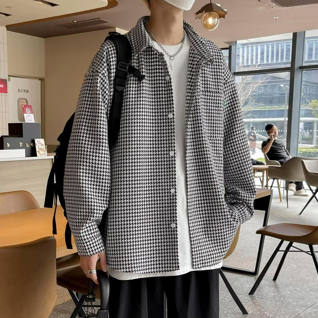 Áo Sơ Mi Nam Ca Rô Dài Tay Cổ Bẻ Thời Trang Hàn