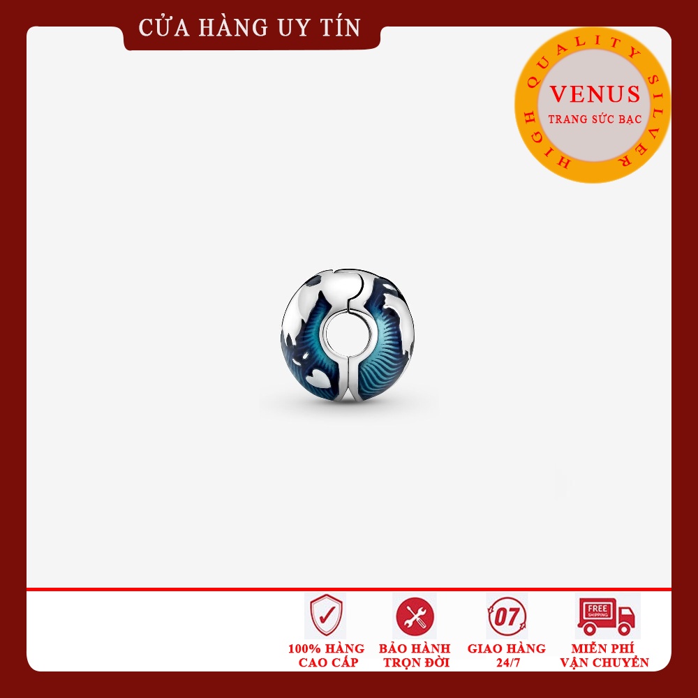 Charm clip tròn in hình trái đất- S925 Ale- Trang sức bạc Venus